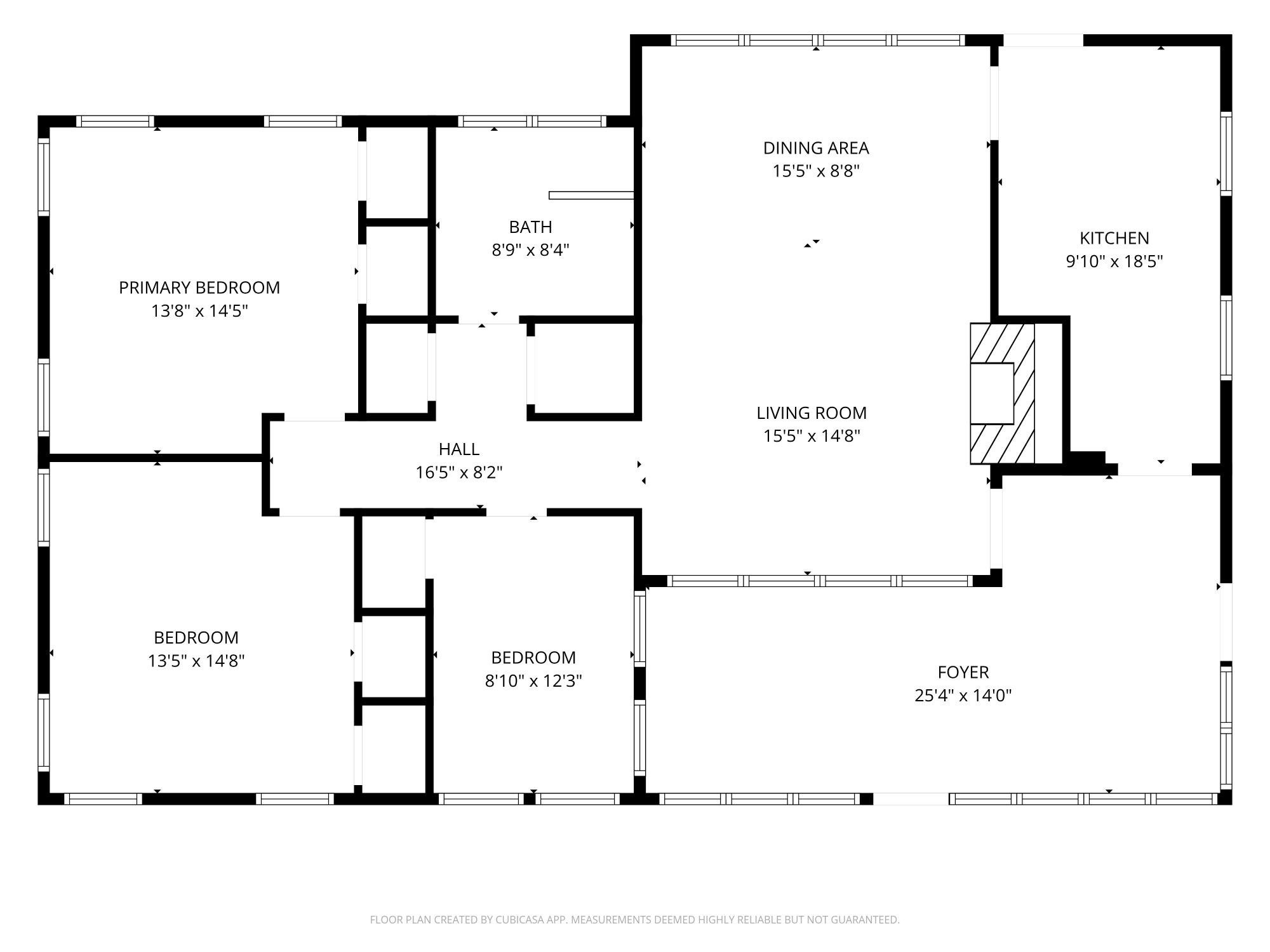 2D floor plan of a three-bedroom home with an open living room, dining area and kitchen at 6812 W Highway 98